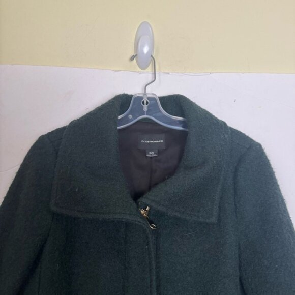 Club Monaco Wool Boucle Zipper Pea Coat Pockets Jacket Green Gold Minimalist M - Picture 7 of 16